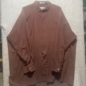 Mens TDC Collection Brown Band Collar Button Down Shirt Size 19-19.5‎ Collar